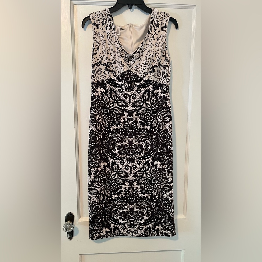 Maggy London Elegant Black and Cream Sleeveless Dress